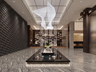新中式酒店大堂3D模型下载